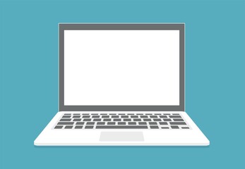 Poster - Blank screen laptop isolated on blue background. Vector