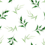 Fototapeta Mapy - Watercolour green floral seamless pattern with leaves