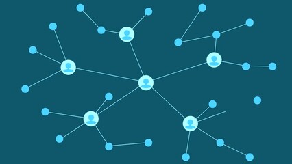 Social network, animation on the blue background (seamless loop)