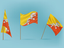 National Flag Of Bhutan Vector.Waving Flag Of Bhutan From Different Angle