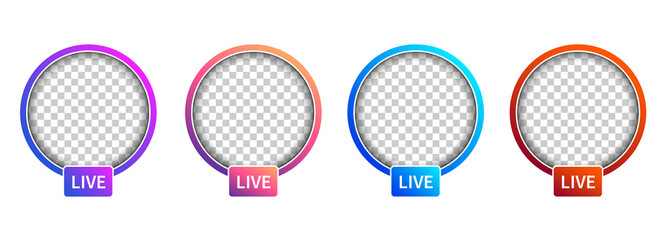 Poster - Social media avatar frames set. Colorful gradient frame for photo. Live, hashtag, location, add new icons. Web elements for social media