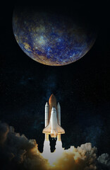 Wall Mural - space shuttle takes off to mercury. elements of this image furnished by nasa.