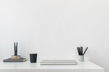 Desk, minimal workspace. Home office table.