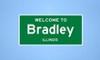 Bradley, Illinois city limit sign. Town sign from the USA.