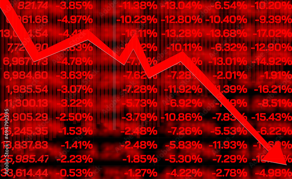 Red stock market price showing trader phobia of crisis war and inflation,trading graph analysis investment of financial board display bad economy and negative stock situation Stock Illustration | Adobe Stock