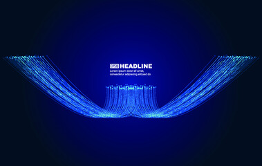 Poster - two lines of blue techno particles stretching into the distance converge