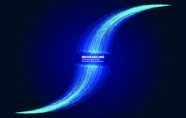 Poster - Two lines of blue techno particles stretching into the distance converge