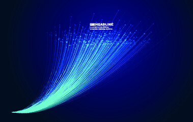 Fototapete - A line of blue techno particles stretching and converging into the distance