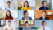 Screen of business people work at home and virtual video conference meeting with colleagues via computer laptop, online working, video call and teleconference concept