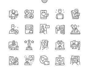 Poster - Doctor online. Telemedicine. Video visit between doctor and patient. Healthcare apps and websites. Pixel Perfect Vector Thin Line Icons. Simple Minimal Pictogram