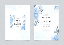 Beautiful Wedding Invitation With Blue Floral Watercolor