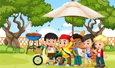 Wall Mural - Outdoor park scene with children