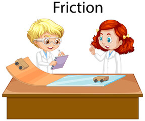 Wall Mural - Scientist kids doing friction experiment