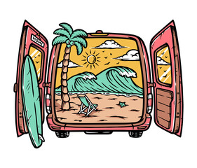 Wall Mural - beautiful beach view in the car illustration