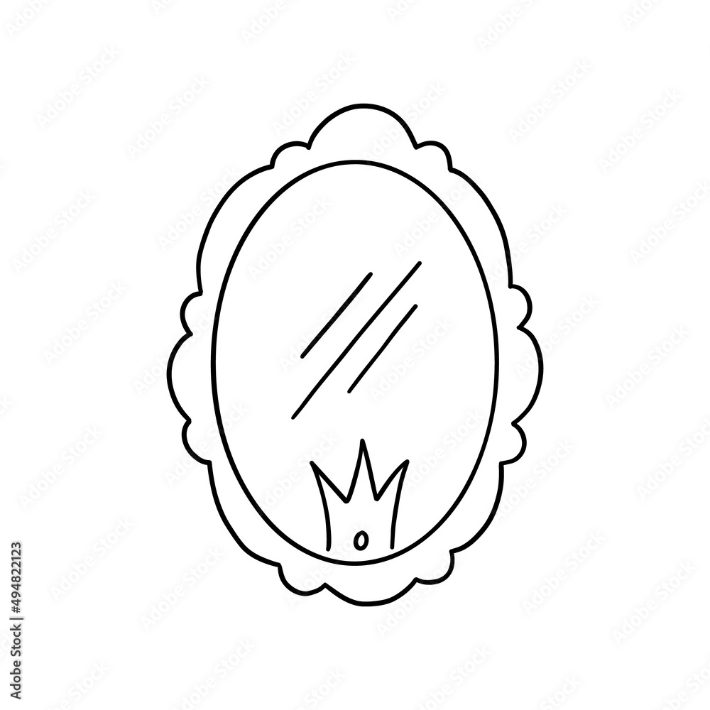 Princess crown mirror frame. Hand drawn doodle mirror with crown for ...