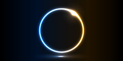 Poster - Vector abstract circle neon light line round frame colorful blue yellow isolated on black background. Technology modern concept.