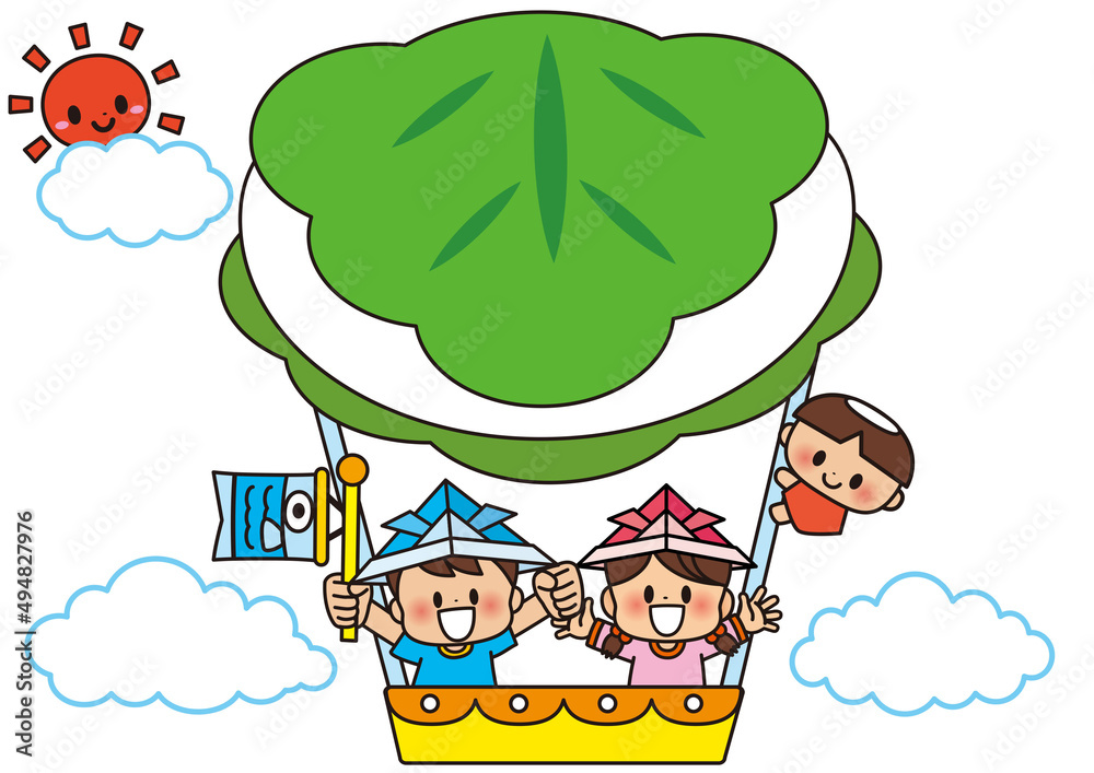 Illustration Stock こどもの日,金太郎,こいのぼり,子供,5月,柏餅