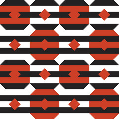 Fototapete - Red and white tiles. Black horizontal stripes.