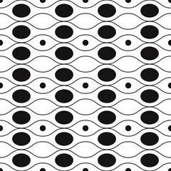 Poster - Pattern of black dots with wavy lines. Seamless pattern in black vector.