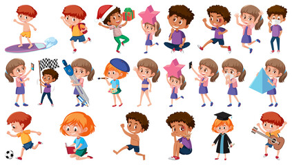 Poster - Set of children doing different activities on white background