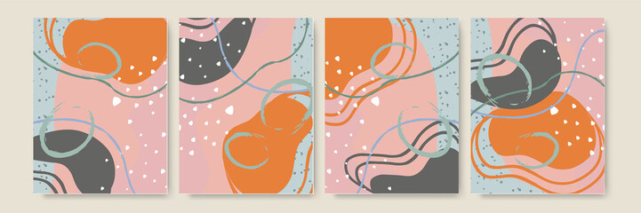 Creative minimalist hand painted Abstract art background with watercolor stain and Hand Drawn doodle Scribble Circle. Design for wall decoration, postcard, poster or brochure. Vector Illustration