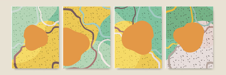 Creative minimalist hand painted Abstract art background with watercolor stain and Hand Drawn doodle Scribble Circle. Design for wall decoration, postcard, poster or brochure. Vector Illustration