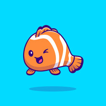Cute Clown Fish Cartoon Vector Icon Illustration. Sea Animal Icon Concept Isolated Premium Vector. Flat Cartoon Style