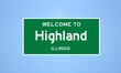 Highland, Illinois city limit sign. Town sign from the USA.