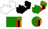 Fototapeta  - zambia map flag icon set isolated on white background