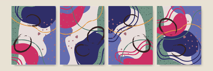 Creative minimalist hand painted Abstract art background with watercolor stain and Hand Drawn doodle Scribble Circle. Design for wall decoration, postcard, poster or brochure. Vector Illustration
