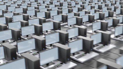 Wall Mural - lots of computers. virtual cyber warfare attack.