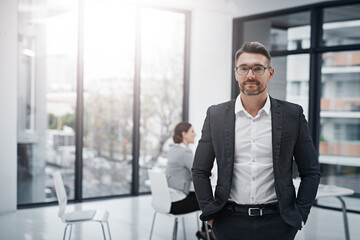 Poster - Im ready for success. Portrait of a handsome businessman standing in the boardroom during a meeting.