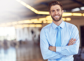Poster - Success motivates me. Portrait of an ambitious young businessman standing with his arms folded in an office.