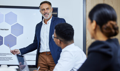 Aufkleber - Going in depth regarding financial analysis. Shot of a mature businessman giving a presentation to his colleagues in an office.