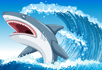 Sticker - Shark attack concept with aggressive shark