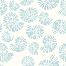 Sea Shells And Fossils Vector Seamless Pattern. Summer Beach Hand-drawn Doodle Seaside Print. Ocean Fashion Textile Monochrome Blue And White Colors. Seashore Elements Design For Fabrics, Wallpaper