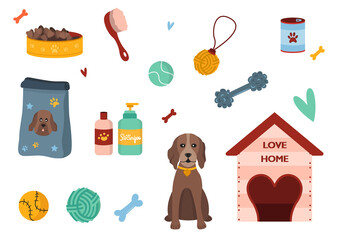 Wall Mural - Dog and dogs supplies and equipment. Food, toys, home