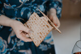 Fototapeta Łazienka - Broken hand Matza for traditional Jewish passover