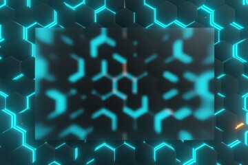 Poster - luminous hexagons, abstract background made of blue geometric shapes, color structure made of honeycombs, 3d rendering with bokeh copy space for text