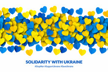 Solidarity With Ukraine Vector Yellow Blue Paper Hearts Seamless Border Isolated On White Background. Pray And Stay With Ukraine Vector Wallpaper. Ukrainian National Flag Colours Abstract Artwork