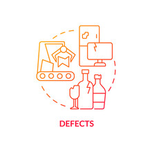 Defects Red Gradient Concept Icon. Poor Quality Products Rework. Lean Production. Type Of Muda Abstract Idea Thin Line Illustration. Isolated Outline Drawing. Myriad Pro-Bold Font Used