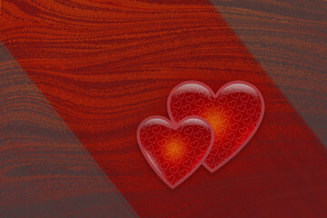 Illustration of two big and small red hearts against the oily background