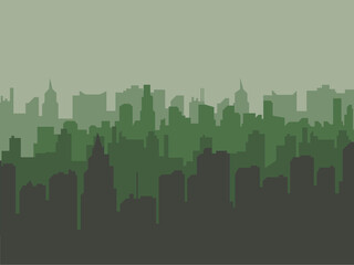 Canvas Print - Illustration of the silhouette of a modern city with skyscrapers and buildings in green colors