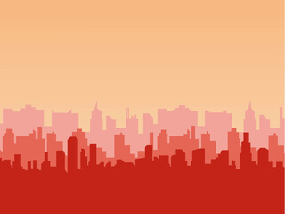 Poster - Illustration of the silhouette of a modern city with skyscrapers and buildings with orange colors