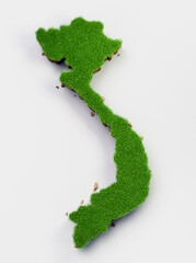 Wall Mural - 3d render top view of Vietnam Map with green Grass and soil mud