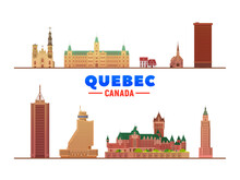 Quebec City (Canada) Famous Landmarks In White Background. Vector Illustration. Business Travel And Tourism Concept With Modern Buildings. Image For Presentation, Banner, Placard And Web Site