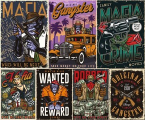 Sticker - Colorful vintage posters set with criminals