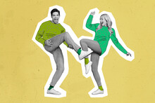 Full Length Photo Collage In Old Fashion Pin Up Pop Art Style Two Funny People Man Girl Dancing Crazy Excitement Nice Painted Neon Sketch Pullovers