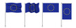 Vector set of European Union flags on a metallic pole, isolated on a white background.