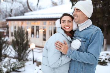 Poster - Pair of sweethearts on snowy winter day